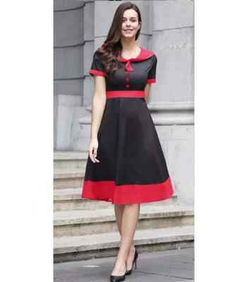 A LINE BLACK DRESS size 12 red bow Cocktail Elegant Vintage Retro style 2  tone | eBay UK