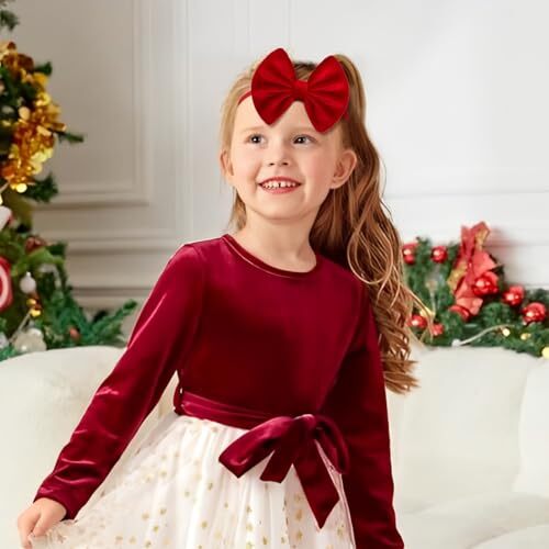 Christmas Velvet Baby Girls Bows Elastic Nylon Headbands Red 1-Red Green Black - Picture 2 of 6