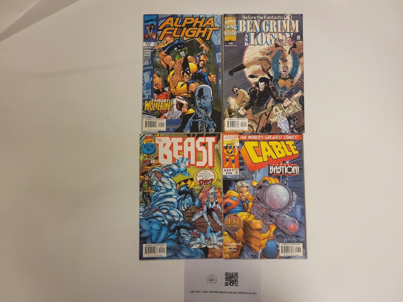 4 Marvel Comic Books #46 Cable #3 Beast #9 Alpha Flight #2 Ben Grimm 59 TJ11