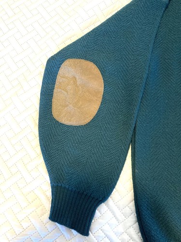Pendleton Elbow Patch Sweater Green Size Large Wool Made in USA K1 Vintage 70s - Picture 3 of 15
