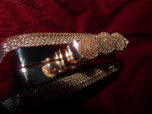 BNWT GOLD metal mesh evening clutch bag gold knuckle rings prom party wedding - Picture 5 of 6