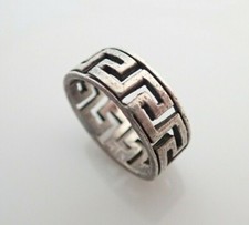 Vintage Sterling Silver Greek Key Cut Out Design 8mm Band Ring Sz 7
