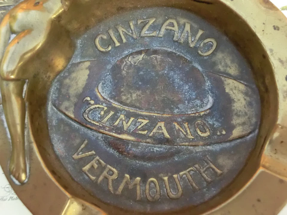 RARE ART NOUVEAU CINZANO ADVERTISING BRASS ASHTRAY c.1900 CENDRIER PUBLICITAIRE  - Image 4 of 4