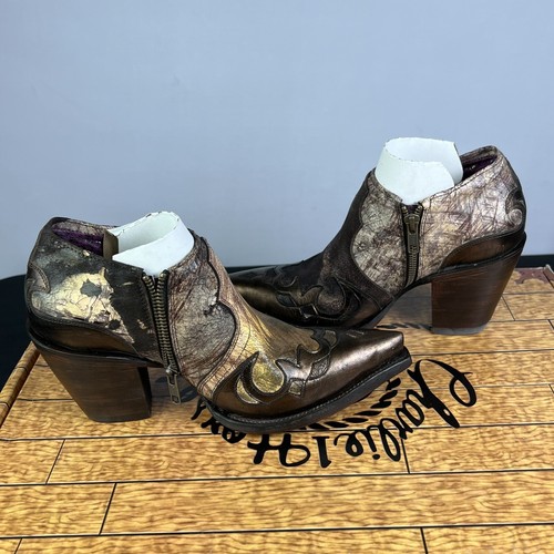 Vintage Women’s 7.5 Lucchese Charlie Horse Cafe Brush Calf Booties Metallic NEW - Picture 7 of 11