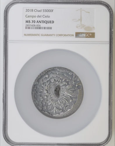2018 Chad S5000F Silver 5oz Campo Del Cielo NGC MS 70 Antiqued Mintage 500