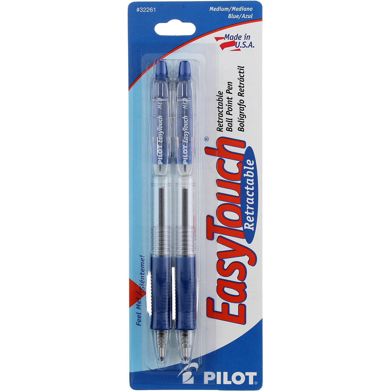 6 Pack Pilot Easy Touch Retractable Ball Point Pen, Medium, Blue 32261, 2 Ct