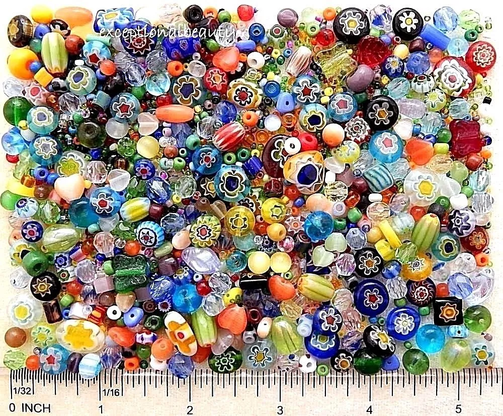 1 4 LB Assorted Czech Glass Millefiori Flowers Cat Eye Bulk Lot