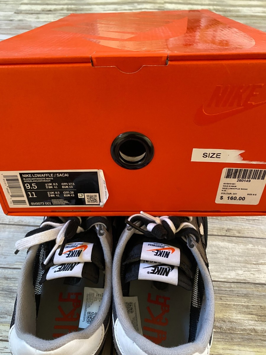 Nike x Sacai LD Waffle 'Black' OG Size 9.5 BV0073-001 Anthracite