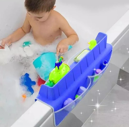 Bathtub Splash Guard for Tub Kids Play Shelf Area Toy Tray Caddy Holder -Lt Gray - Picture 5 of 14