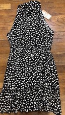 BTFBM Women’s Sleeveless Dress NWT Black White Print Ruffle Hem Tie Neck