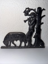Gusseisen Relief Hirte mit Schaf & Hund – Made in Germany – Vintage Wanddeko