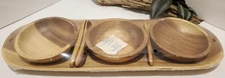 Beekham Home Tiki Wood Platter Party Serving Round Bowls Spoon Condiments 7 PC