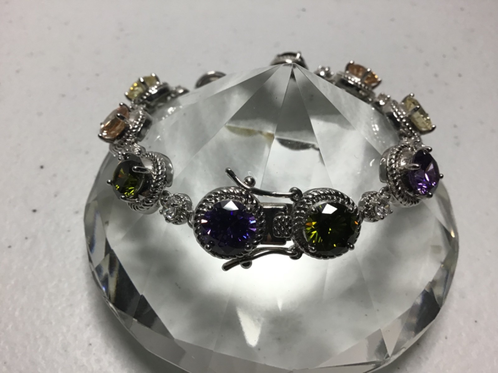 PRETTY SILVERTONE MULTICOLOR RHINESTONE TENNIS 7.… - image 1