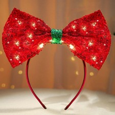 Light UP Christmas Headbands Led Red Bow Hairbands Xmas Bowkot