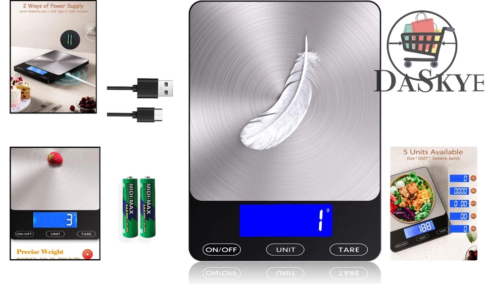 Báscula de cocina digital compacta de 33 lb - Acero inoxidable de alta precisión, negra Foto 2 de 4