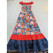 Vintage Girls Patchwork Prairie Dress Cottagecore Maxi Calico Kids Size 10