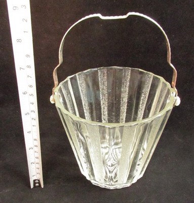 Vintage Heller Co. Clear Textured Glass ICE BUCKET with Silver Handle Flower Pot