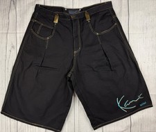 EUC! VTG Karl Kani Denim Shorts Metal Belt Loops Baggy Made In USA Black *Sz 38