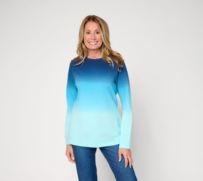 Denim & Co. French Terry Dip Dye Crew Neck Raglan Top Navy 4X New