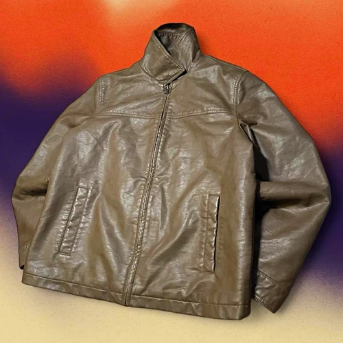 Dockers Men’s Brown Leather Jacket Stand-Up Collar Full Zip Quilted Lined L video thumbnail