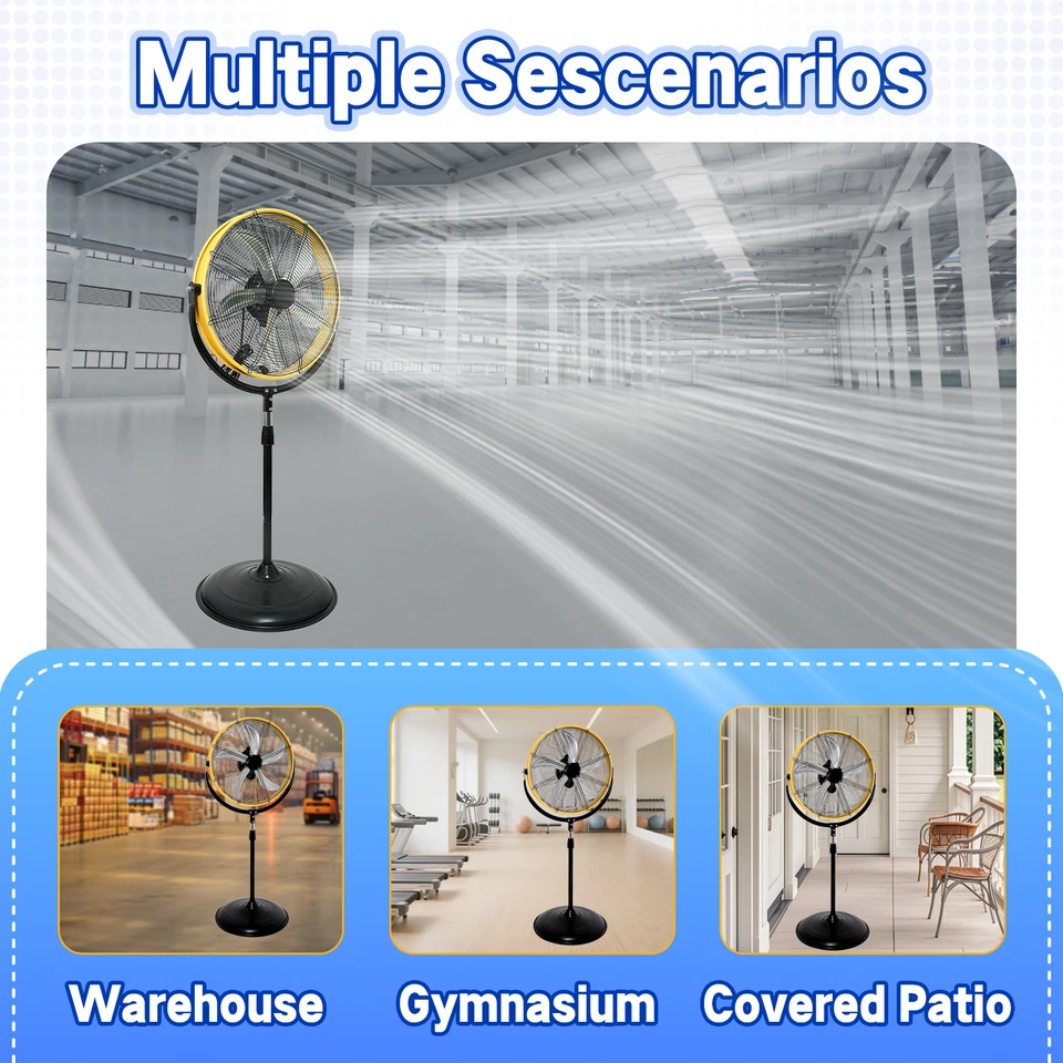 20-дюймовый высокопрочный пьедестальный вентилятор, высокоскоростной стоячий вентилятор 4200 куб. футов/мин, 3 скорости - Изображение 2 из 4