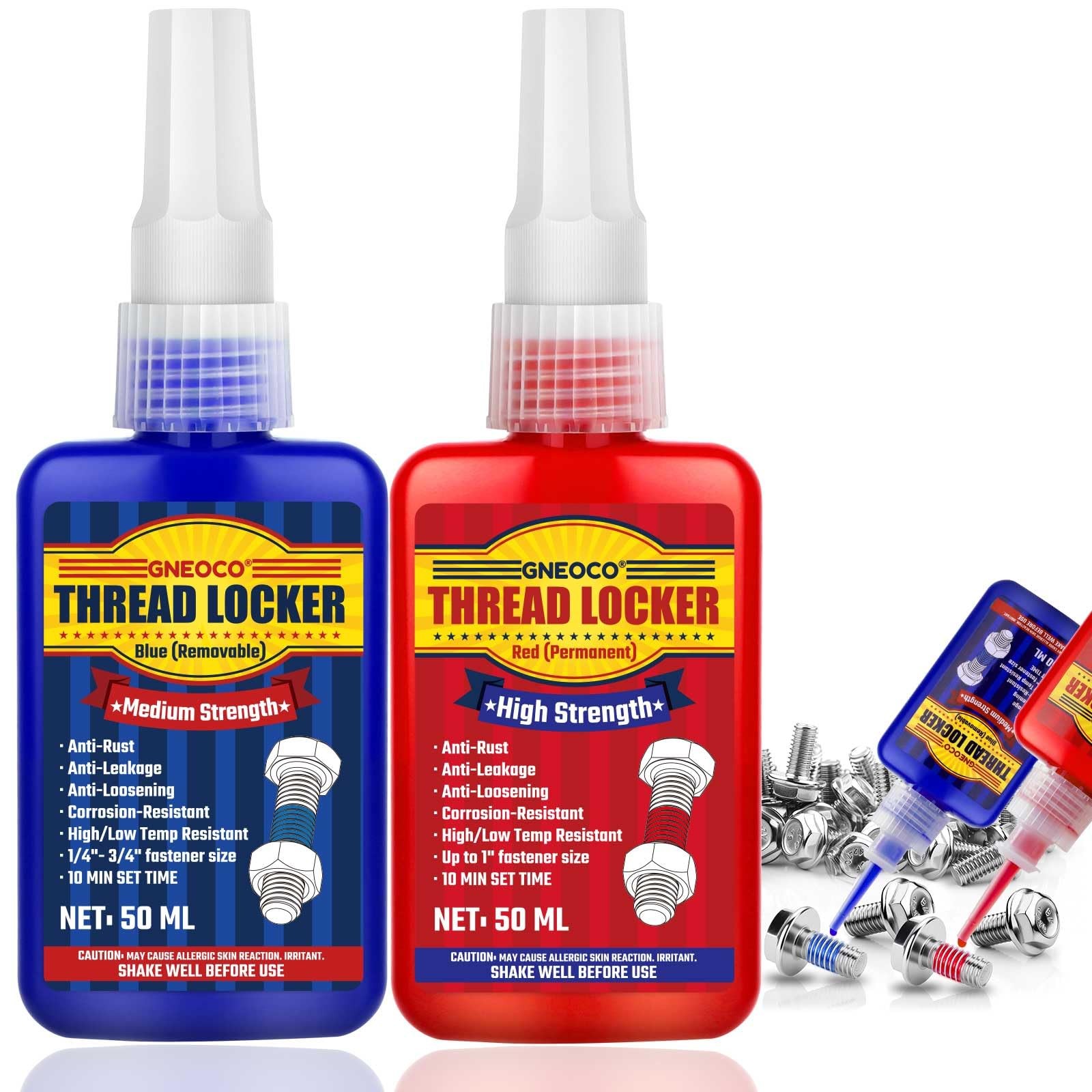 Thread Lock Blue and Red, Threadlocker Medium and Strong Strength, Thread Loc...