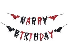 Happy Halloween Banner Black Red Glitter Bat Scary Horror Bloody Garland for ...