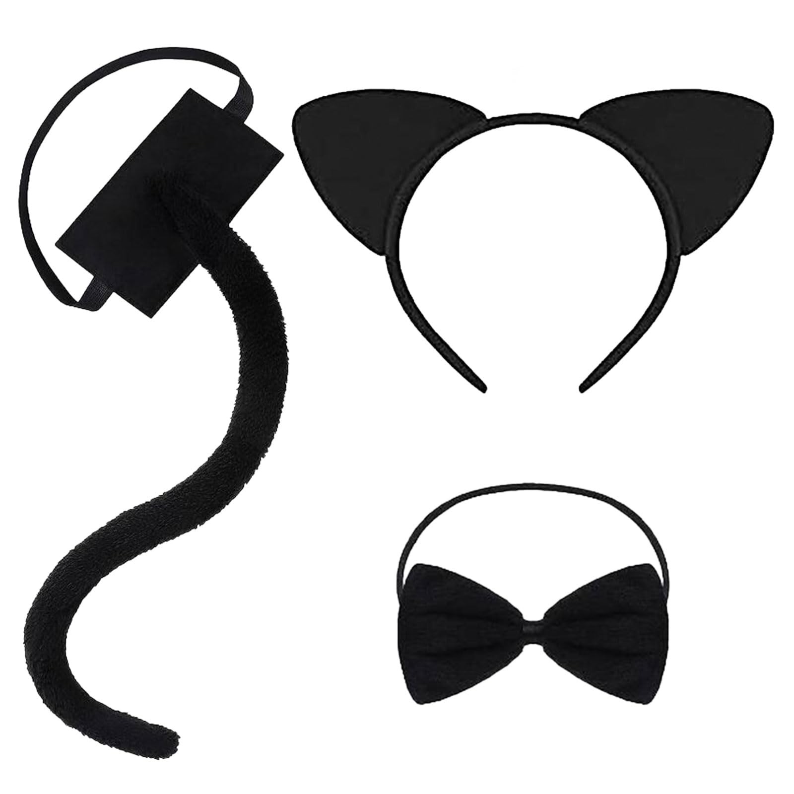 Déguisement chat 3 pièces avec serre-tête oreilles pour fête enfant et adulte