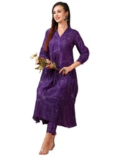 GoSriKi Women's Cotton Blend Anarkali Printed Kurta with Pant