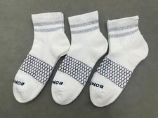 3 Pairs Bombas Women's Grey striped white Quarter socks Size Medium 8-10.5