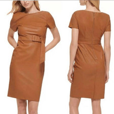 Calvin Klein Faux Leather Belted Sheath Dress Size 10