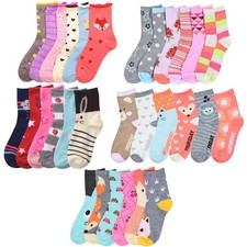 12 Pair Girls Socks Size 6-8 Crew Low Cut Quarter Kids Novelty Assorted Designs