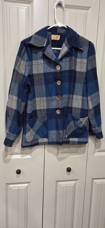 VTG Pendleton 1950s 49'er Board Shirt Women L Blue Plaid Virgin Wool *READ*