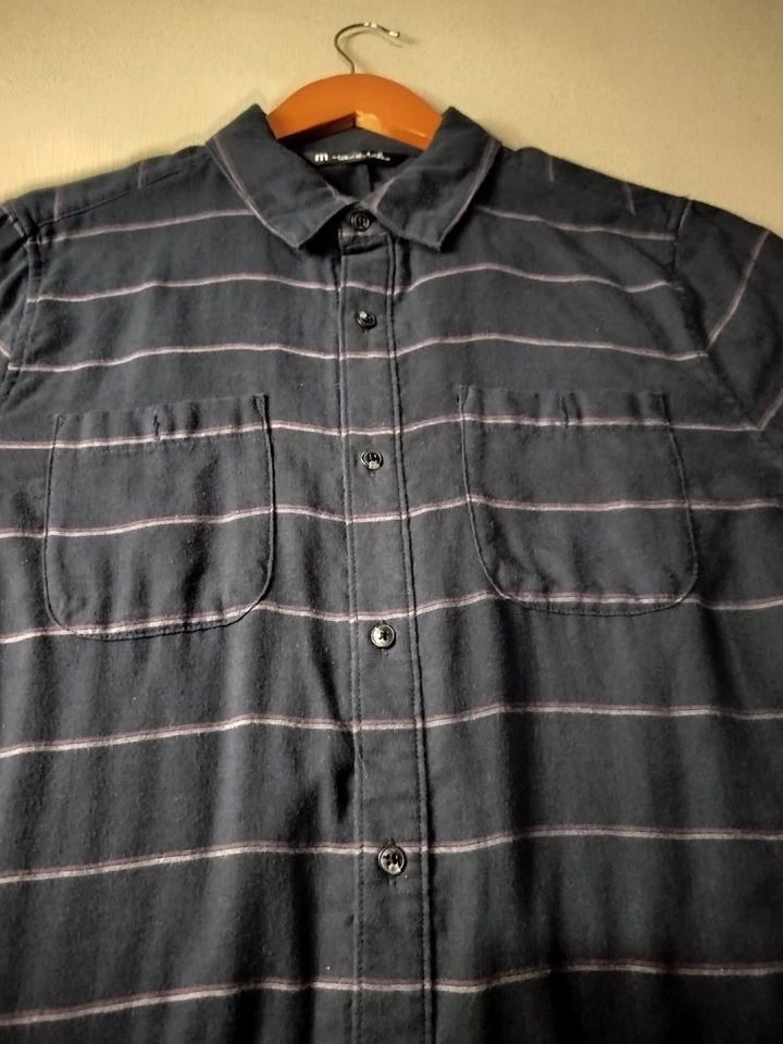 Travis Mathew Men's, Shirt Long Sleeve,  Flannel, Navy Blue Striped, Sz M. - Image 2 of 4
