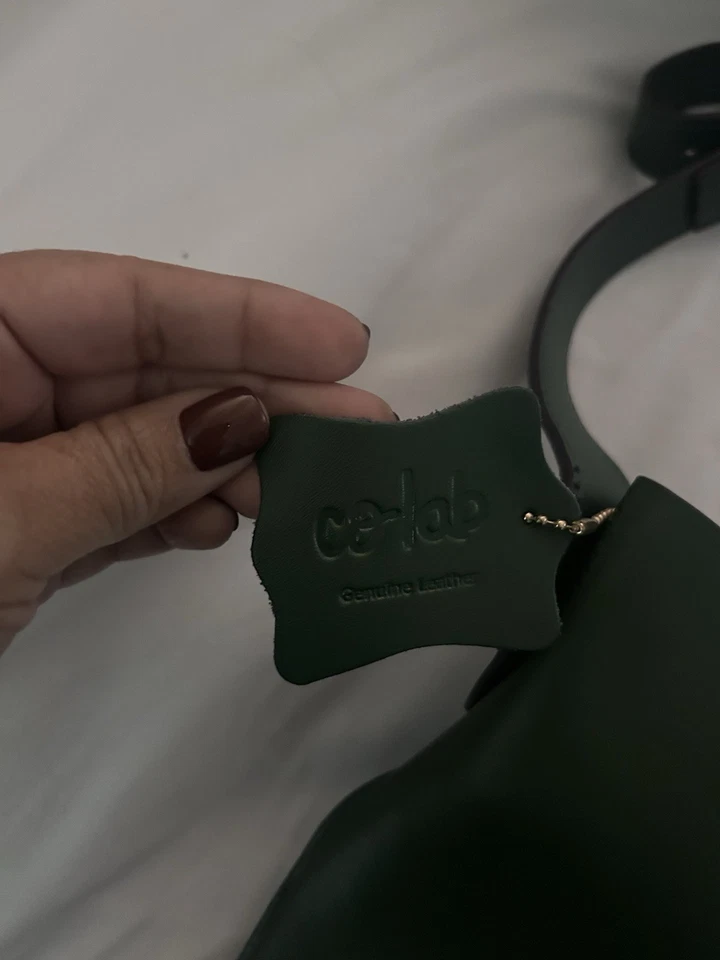 Large Dark Green Co Lab Leather Purse Detachable Inner Pocket Shoulder Bag Tote - Image 3 of 4