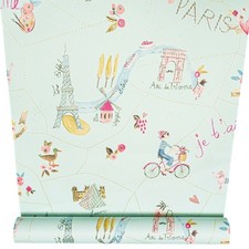 Duck Egg Paris Tapete Parisian Quirky Silber Glitzer Eiffelturm Feature