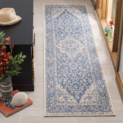 Linden Collection 2'2' x 6' Blue/Cream LND137M Oriental Medallion Indoor/ Out...