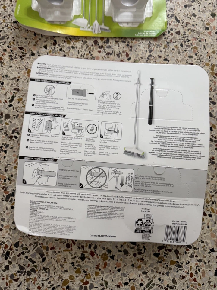 3M Command Adhesive Wall Mounted White Gray Broom Mop Grippers 4 Pack - Image 2 of 2