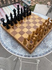 Vintage wooden chess set , hand carved , King 6 inches folding board