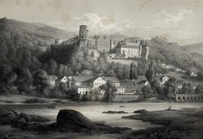 Heidelberg - von der Hirschgasse aus. Riesen Lithographie um 1850
