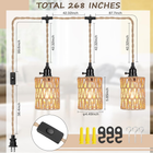 3 Lights Hanging Light with Plug in Cord Pendant Lamp 22 Ft Hemp Rope Boho Ratta