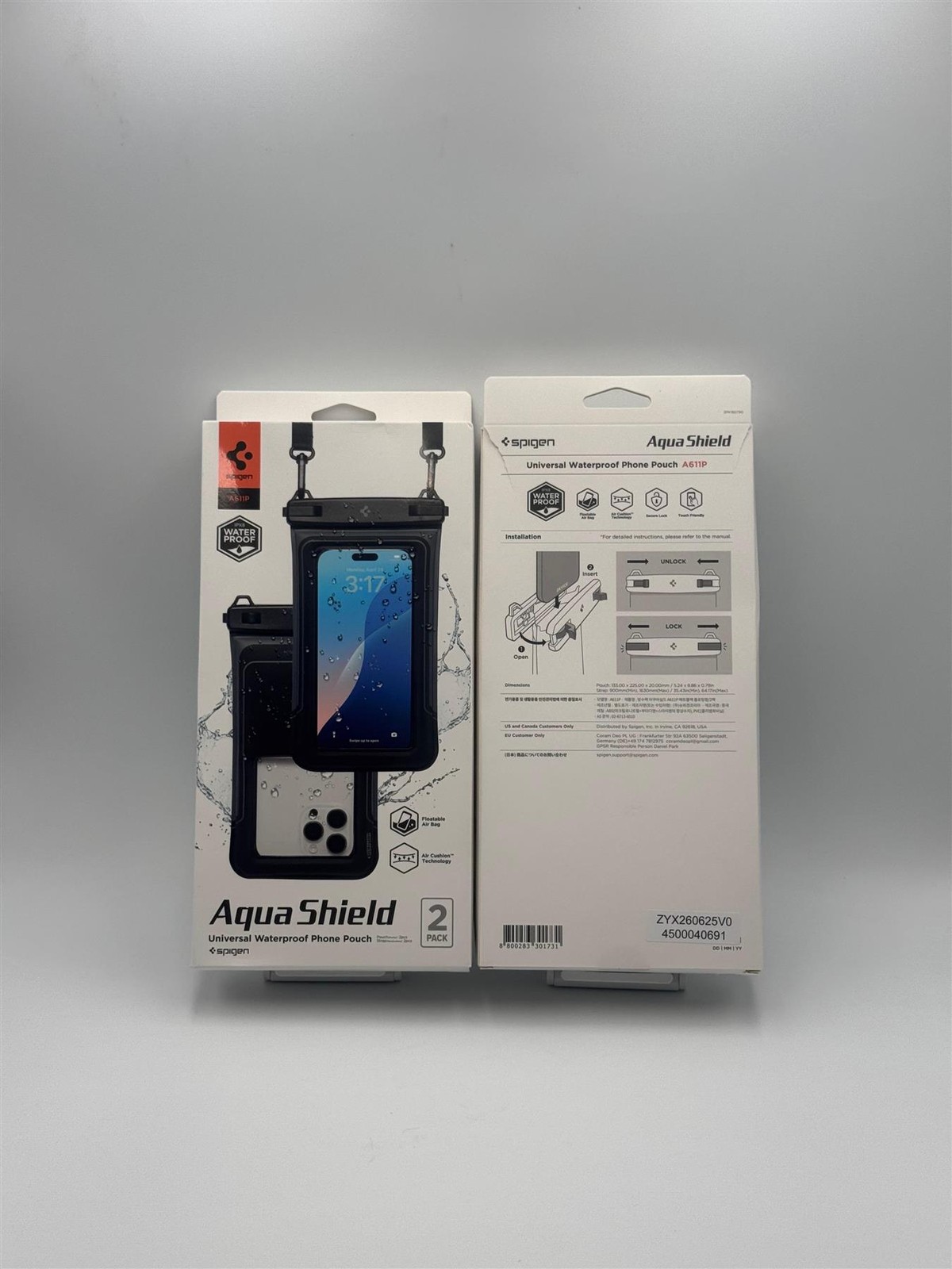 Spigen Aqua Shield A611P Universal Waterproof Phone Pouch Up to 7"" 2 Pack Black