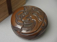 Boîte Kogo traditionnelle sculpture sur bois Okina Noh Art avec boîte Japon a...