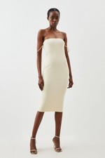 Karen Millen Bodycon Midi Dress M in Cream RRP £119