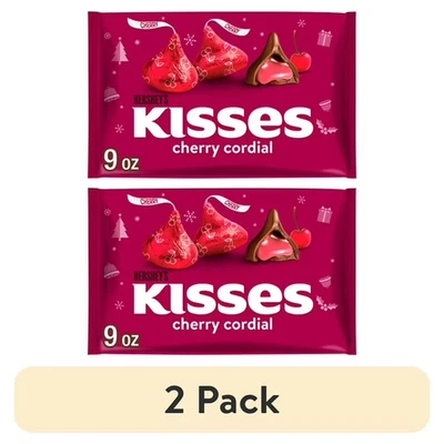 (2 pack) Hershey's Kisses Cherry Cordial Flavored Christmas Candy, Bag 9 oz