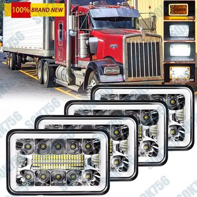 4pcs 4x6'' 90W Led Headlights Hi-Lo Sealed Beam for Peterbilt Kenworth T800 W900