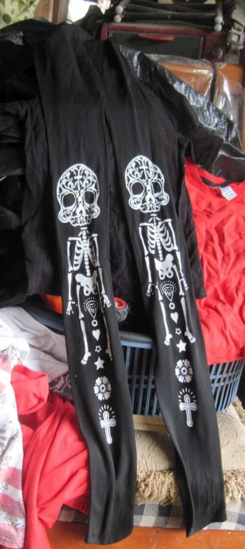 Girls' Black Day of the Dead Leggings Skeleton Cross Flower Heart Star Footless