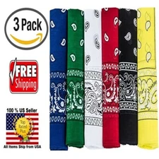 3 PACK  Paisley Bandanas  Big Large 22" x 22"  100% Cotton Biker Headwraps 