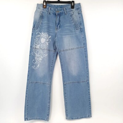Unbranded Wide Leg Mid Rise Paneled Jeans Medium Wash Bleach
