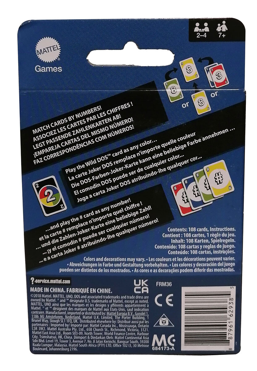 Thumbnail - Mattel Games Frm36 Uno Dos Kartenspiel Für 2-4 Spieler 108 Karten